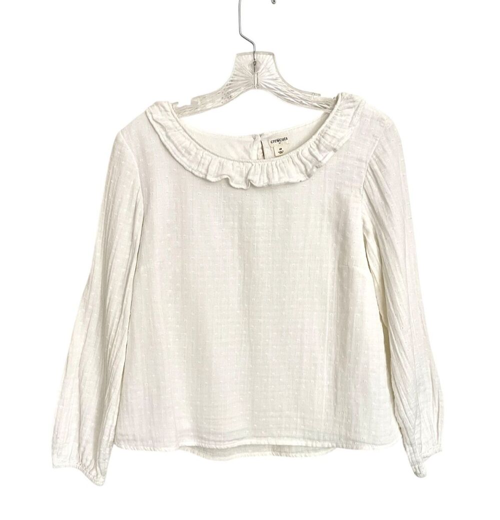 Crewcuts Girls Cotton Gauze Clip Dot Ruffle Top Cottagecore Sz 16